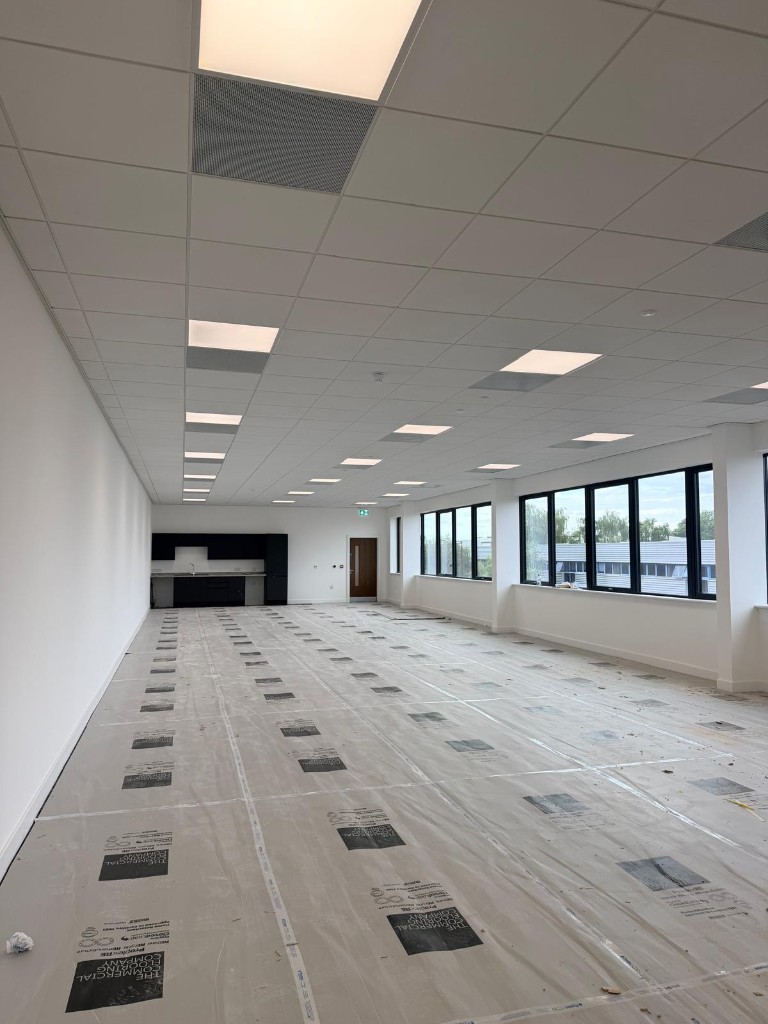 Completed suspended ceiling in a commercial office fit-out